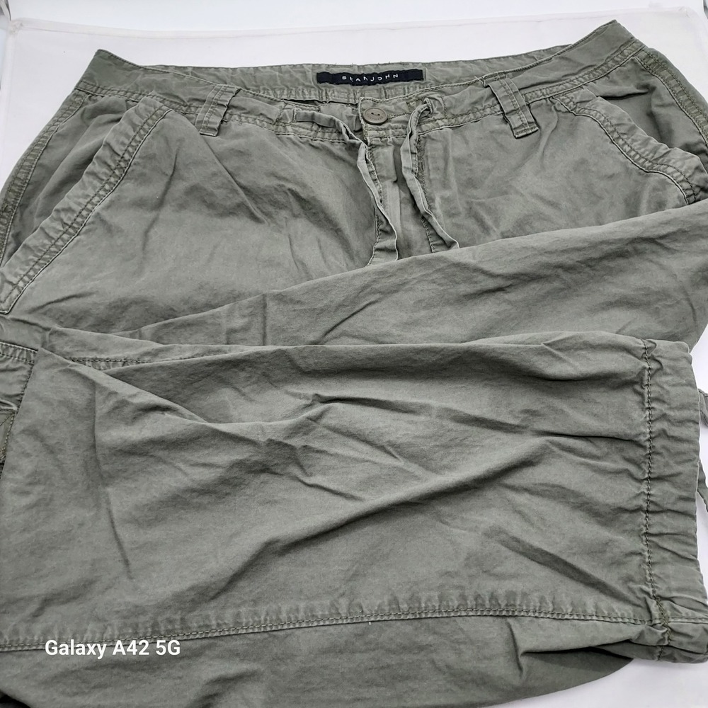 Sean John Mens 34 Cargo Pants Olive Green Cotton Drawstring Utility Streetwear